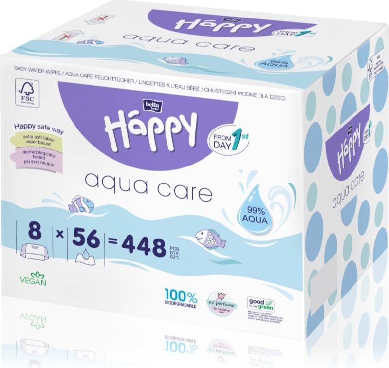 BELLA - Baby Happy Aqua Care - Vochtige Doekjes - 8x56 st