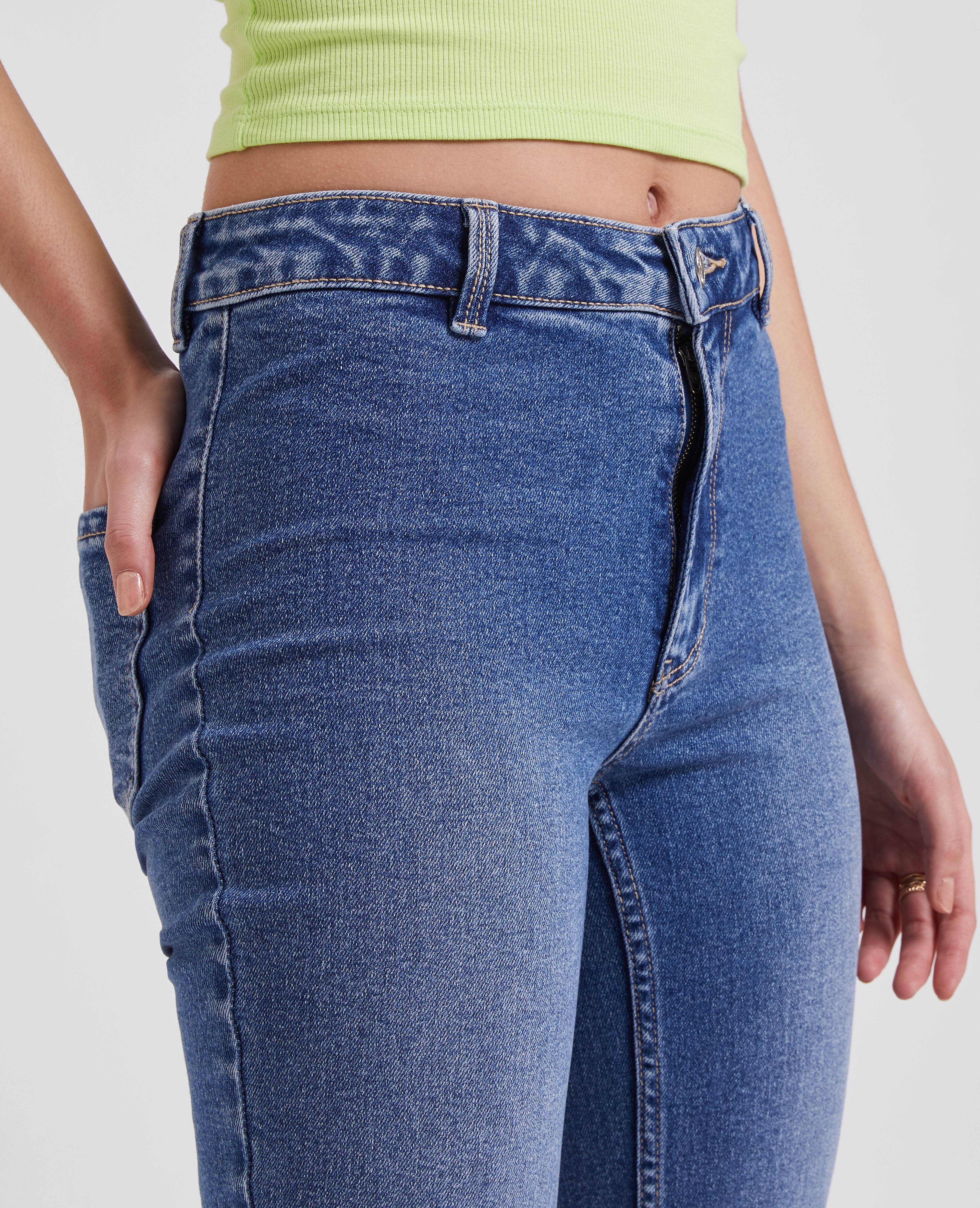 Jean flare taille haute cropped - Bleu