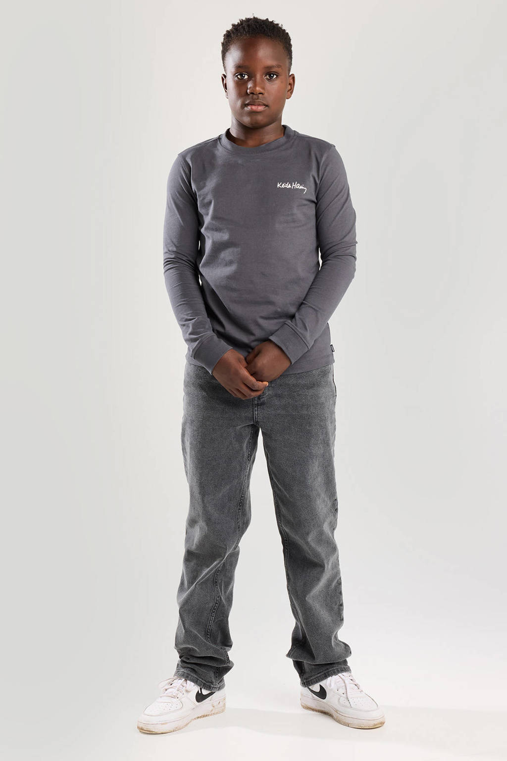 America Today longsleeve met backprint grijs