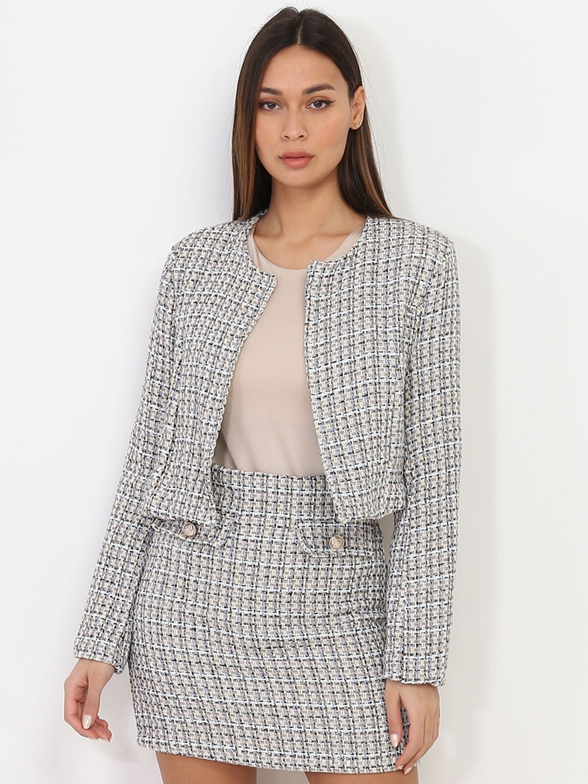 Veste courte en tweed- Beige