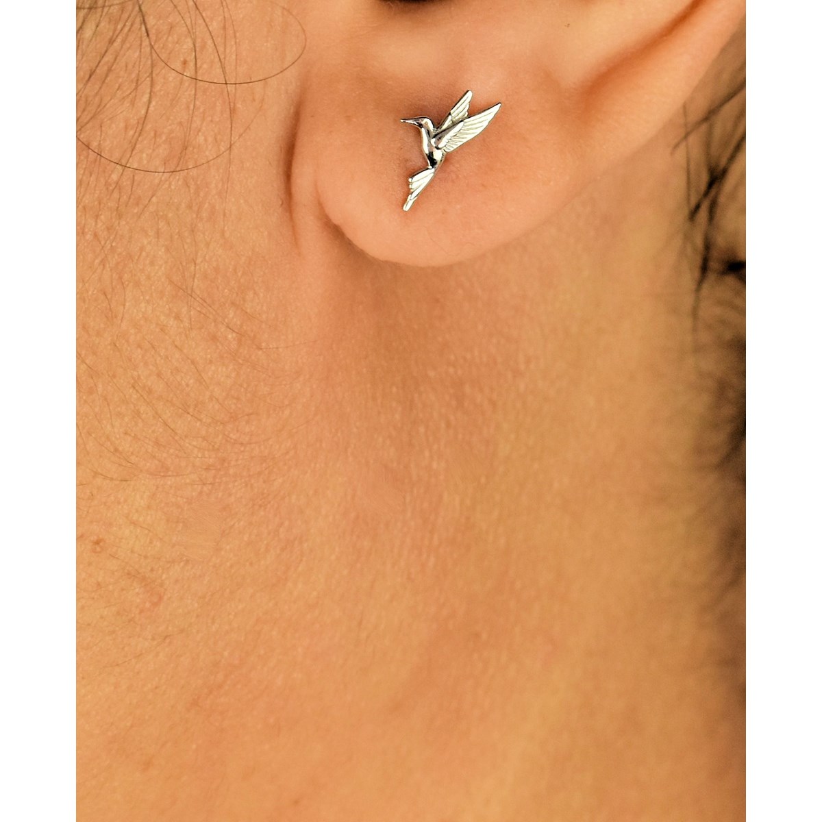 Boucles d'oreilles oiseau colibri Argent 925 Rhodié