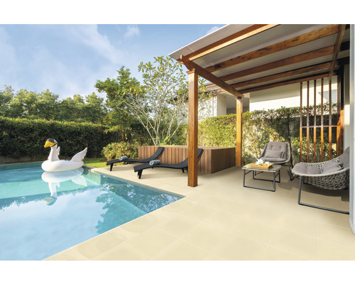 Zwembadrandsteen Licia vlak element recht Champagne 74,7 x 31 x 3,5 cm