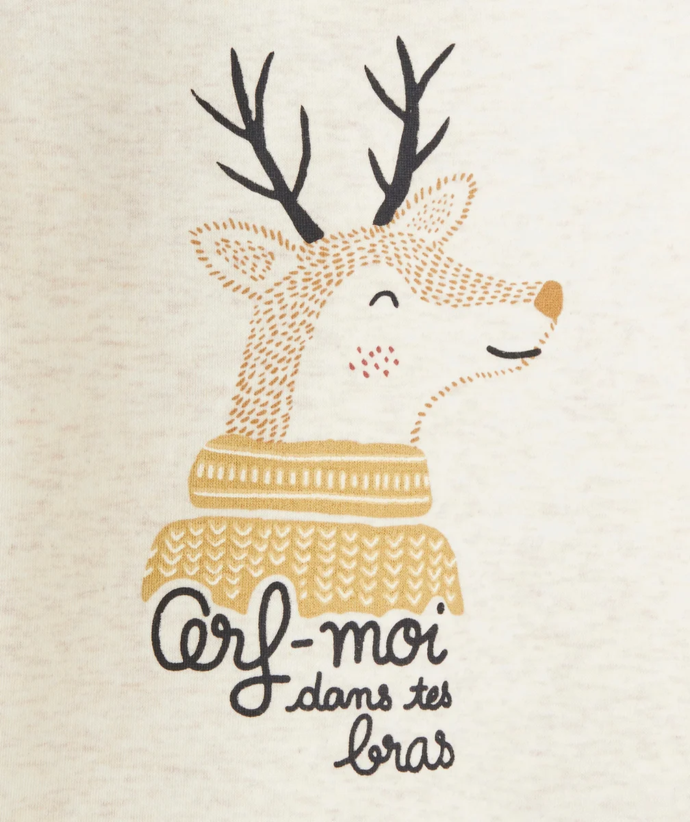 SWEAT BÉBÉ GARÇON EN FIBRES RECYCLÉES ÉCRU CHINÉ MOTIF CERF