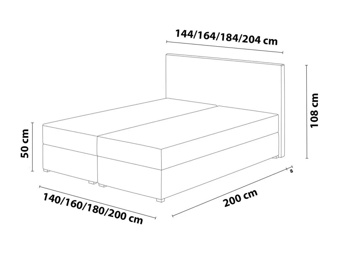 LIT BOXSPRING avec surmatelas Elegante 140x200 cm, gris clair