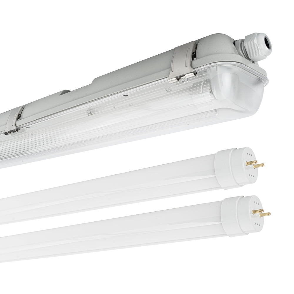 LED vochtbestendige lichtbalk Mason in transparant en grijs, 2x 18W 3600lm G13, 2-lichts, IP65