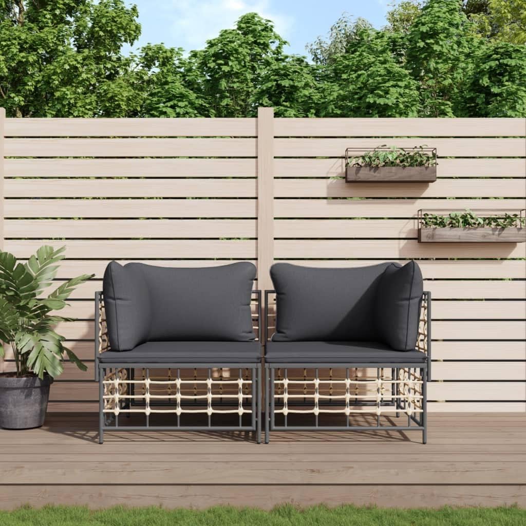 Modulares Ecksofa Set, 2-teilig, aus wetterfestem Poly Rattan mit Kissen, für Garten, Terrasse und Balkon, Anthrazit
