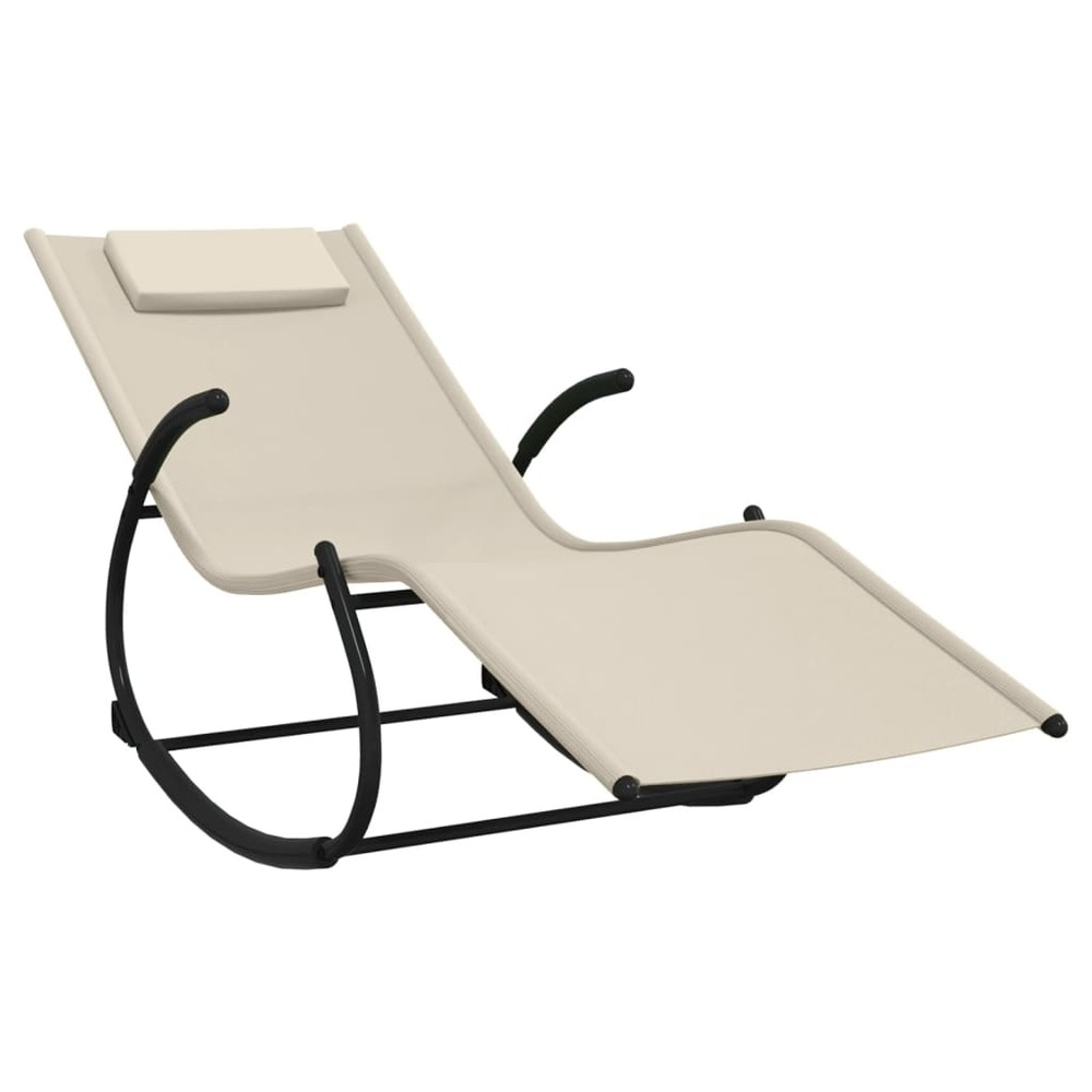 Lot de deux chaises longues à bascule acier et textilène crème