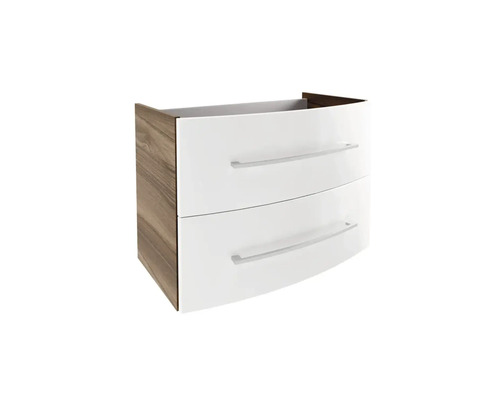 Wastafelmeubel FACKELMANN Verona BxHxD 79,4 x 57,5 x 45,5 cm Frontkleur wit hoogglans Corpus notenhout 73101