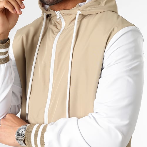 Veste Zippée Capuche Bicolore 0186 Beige Blanc