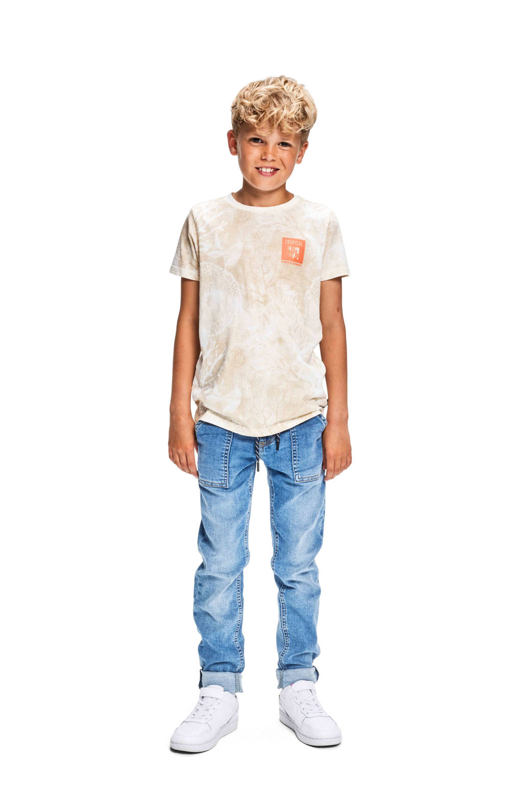 Retour Jeans T-shirt Max met all over print beige/offwhite