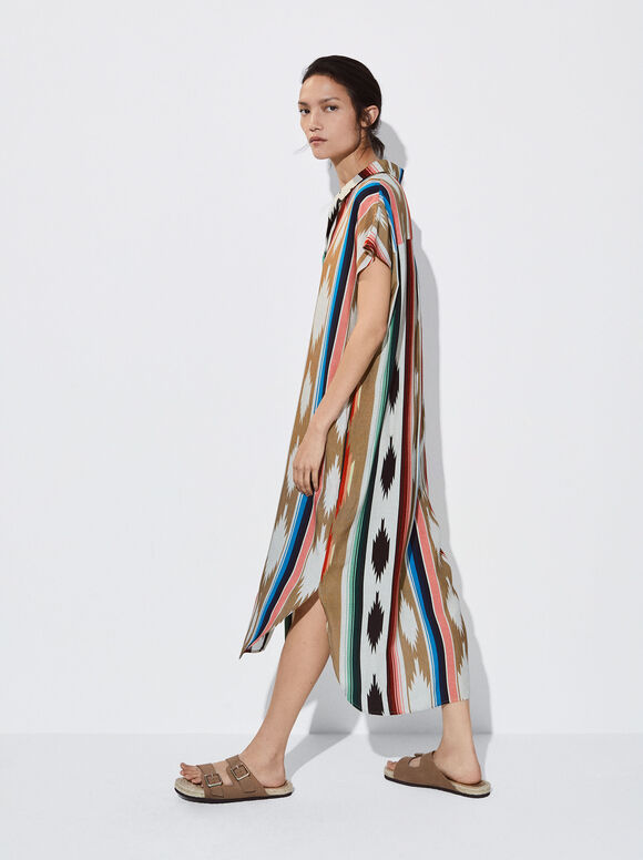 Vestido camisa estampado - Multicolorido