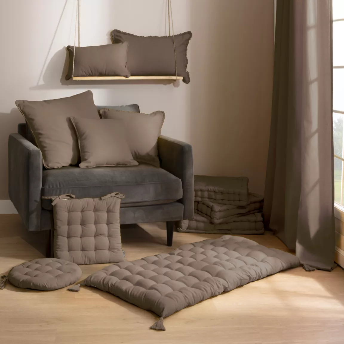 Coussin de sol coton (50 x 50 cm) Pixel Taupe