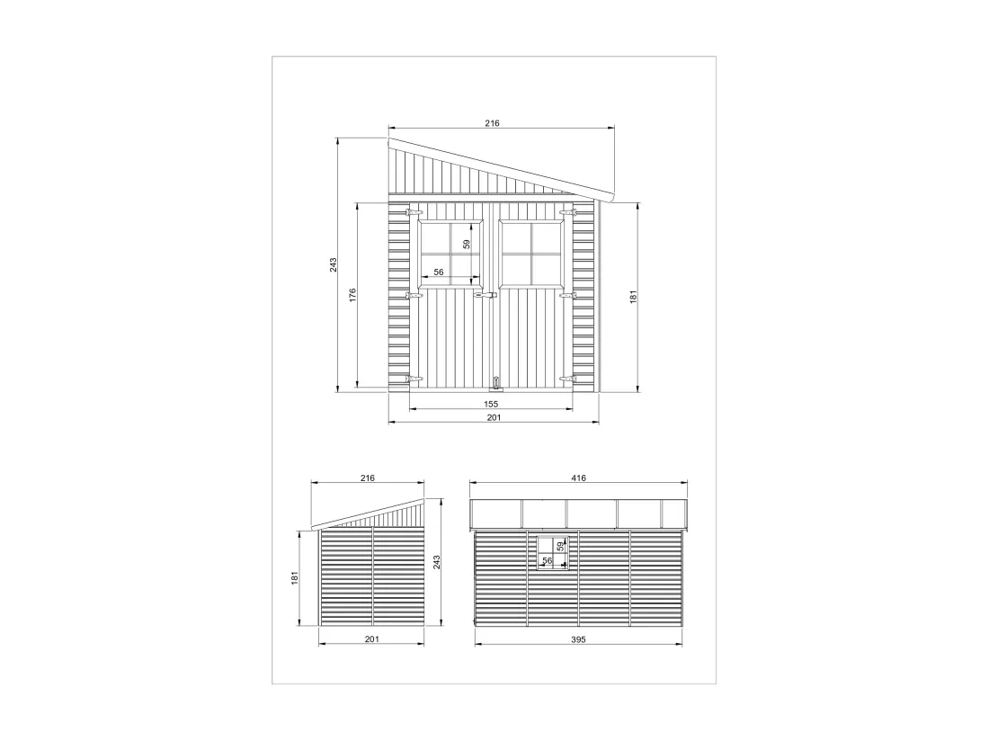 TIMBELA M340 Abri de Jardin en Bois (sans paroi latérale)- 8 m2
