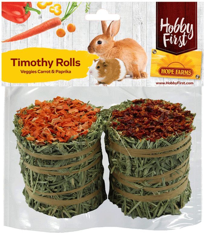 Hobby First knaagdierensnack timothy rolls wortel en paprika 200 g 2 stuks