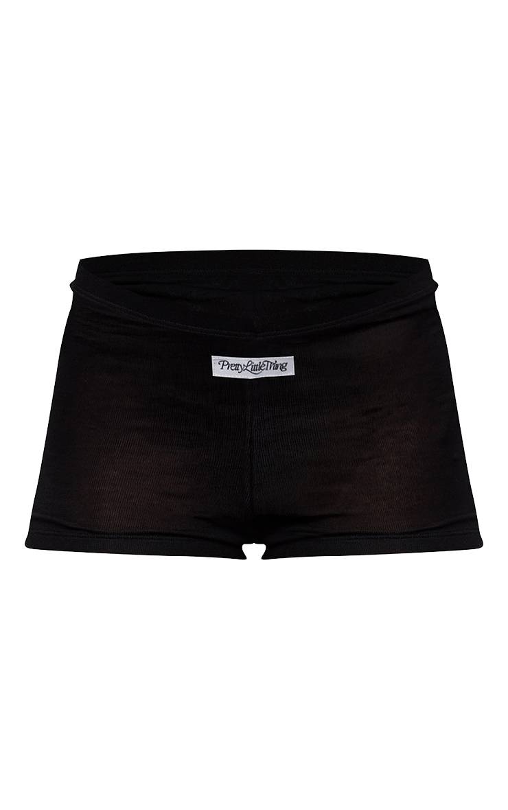 Noir Short Court En Coton Transparent Avec Détail D'étiquette