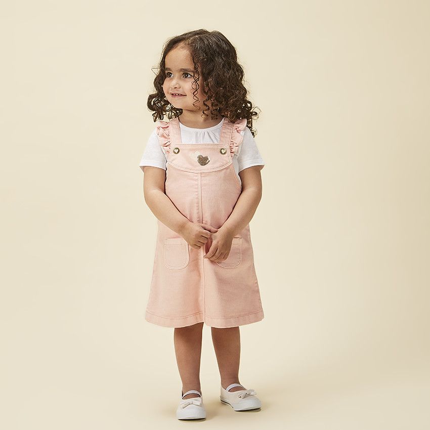 Robe salopette à cœurs dorés pour bébé fille - Rose