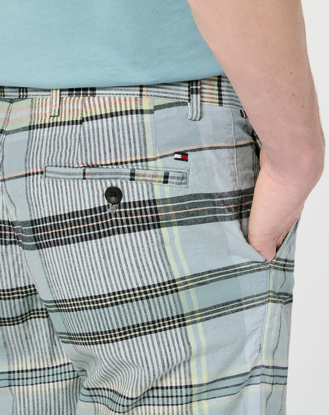Tommy Hilfiger Bermuda en Lin mélangé Harlem Madras à carreaux bleu/gris/vert