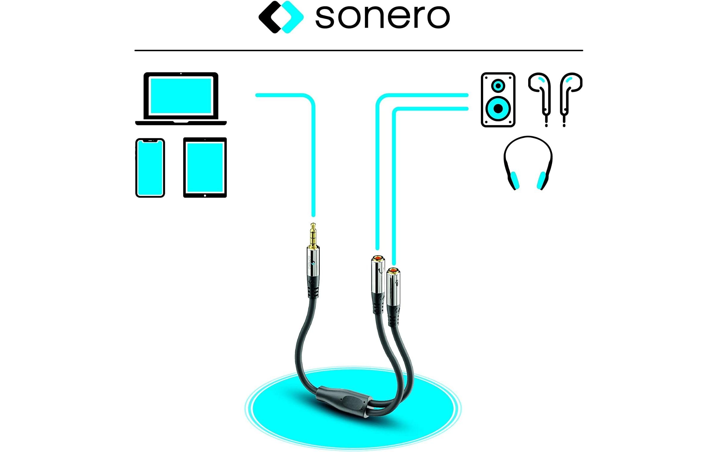 Audio-Kabel 3.5 mm Klinke - 3.5 mm Klinke 0.25 mSonero 3.5mm auf 2x 3.5mm Audio Adapter Kabel 0.25m