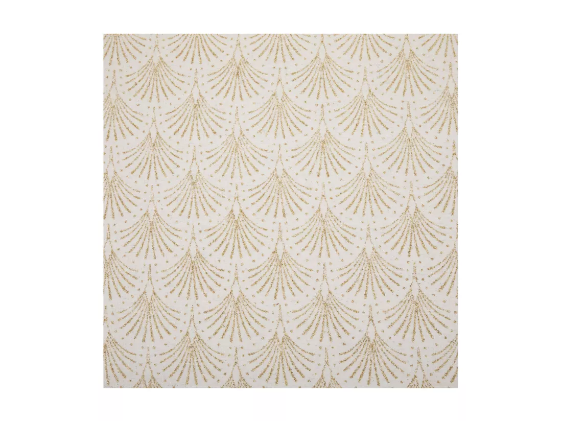 Chemin de table Tissu fond Naturel motif Palmette doré pailleté 28 x 300 cm