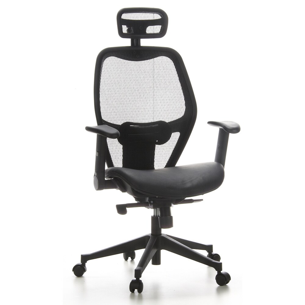Profi Bürostuhl AIR-PORT Netzstoff/Leder mit abklappbaren Armlehnen hjh OFFICE