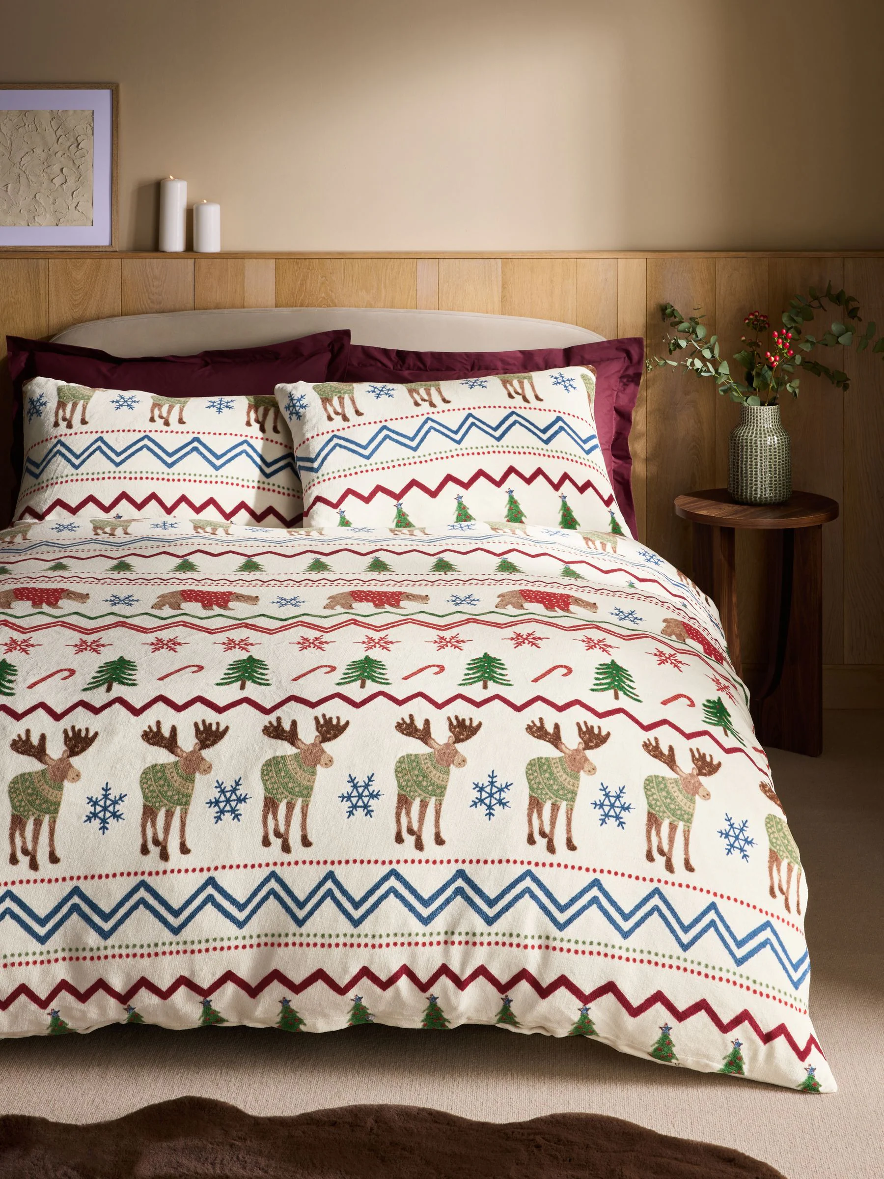Set van Kerstmis fleece Dekbedovertrek en kussensloop