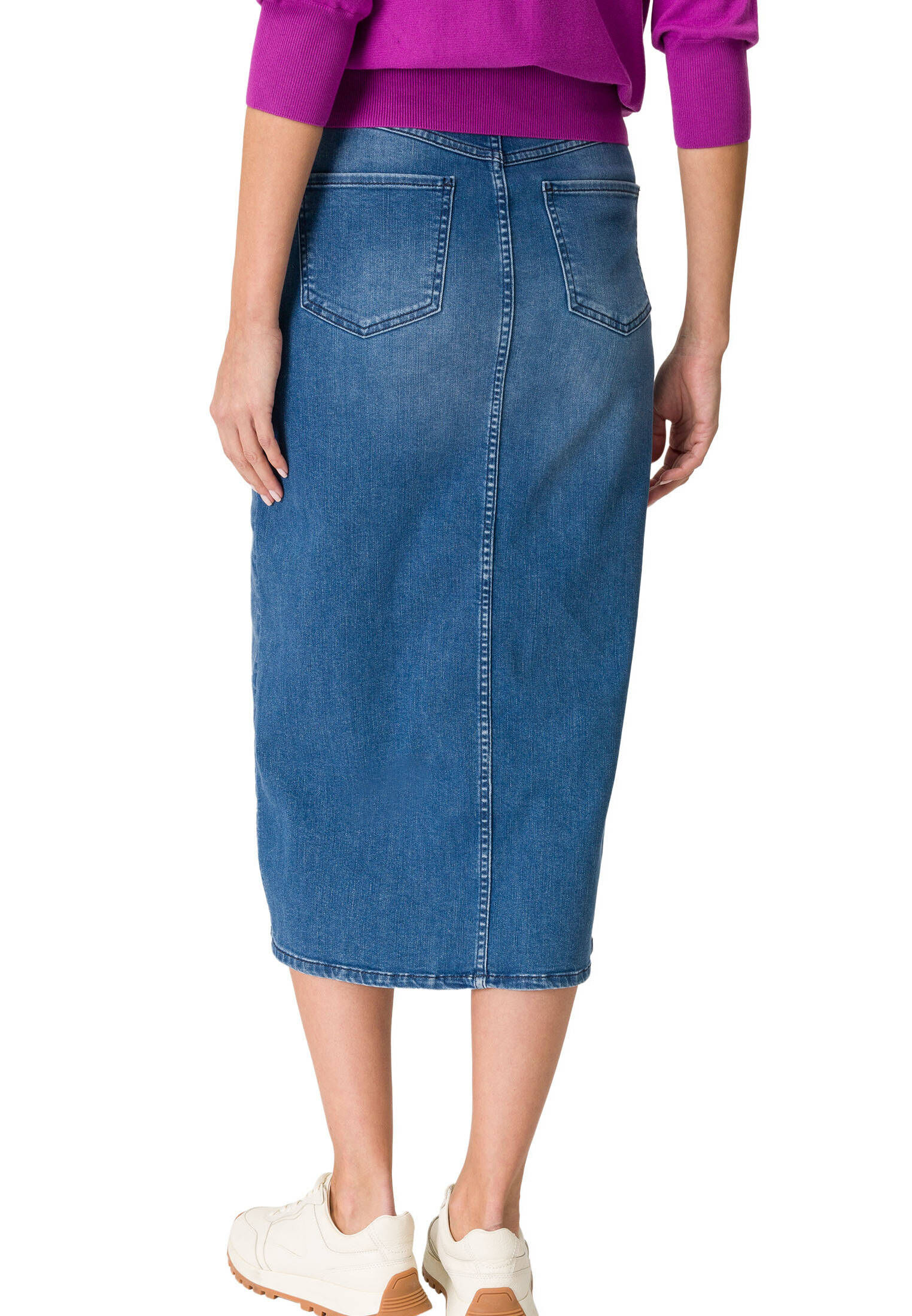 zero| Damen Jeansrock Midi mit Schlitz
