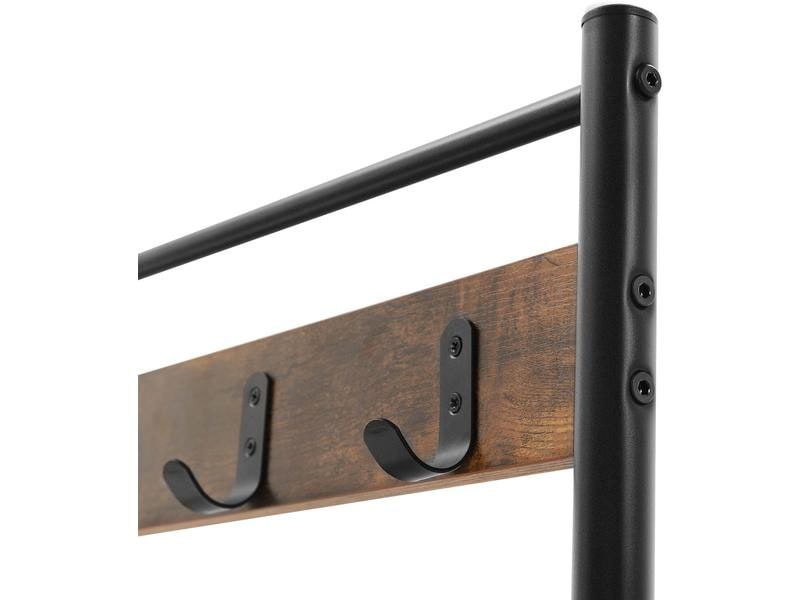 VASAGLE Garderobe mit Schuhablagen 175 cm, Braun/Schwarz Kleiderständer mit Sitzbank