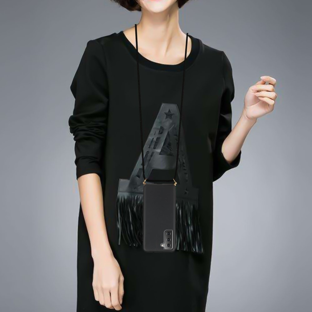 Samsung Galaxy S21 5G Necklace Bio Gummi Case Hülle Eco Friendly Nachhaltig Kompostierbar   Handykette (150cm) - Schwarz