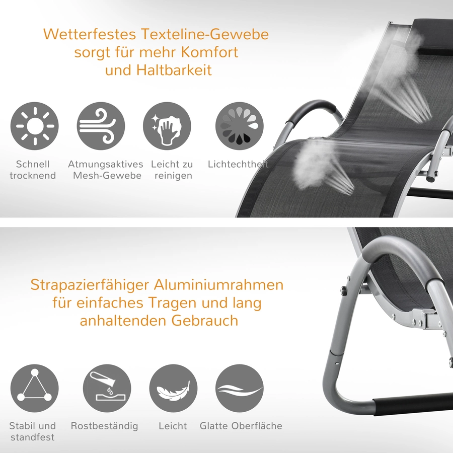 Outsunny Gartenliege mit Kissen schwarz