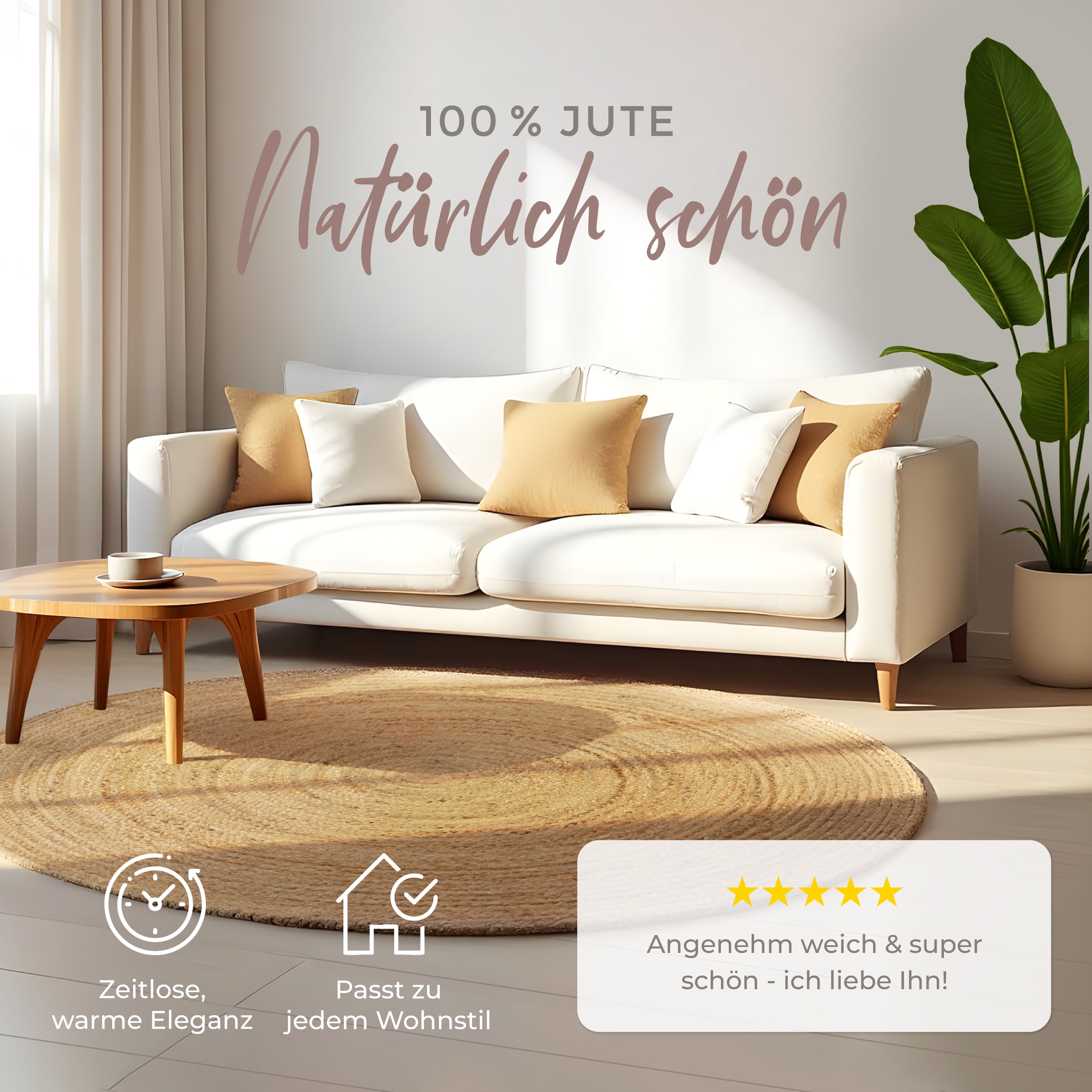 carpetfine Teppich »Nele  Juteteppich Naturfaser« rund 6 mm Höhe geflochtener Wendeteppich aus 100%Jute, in rund und oval, viele Grössen
