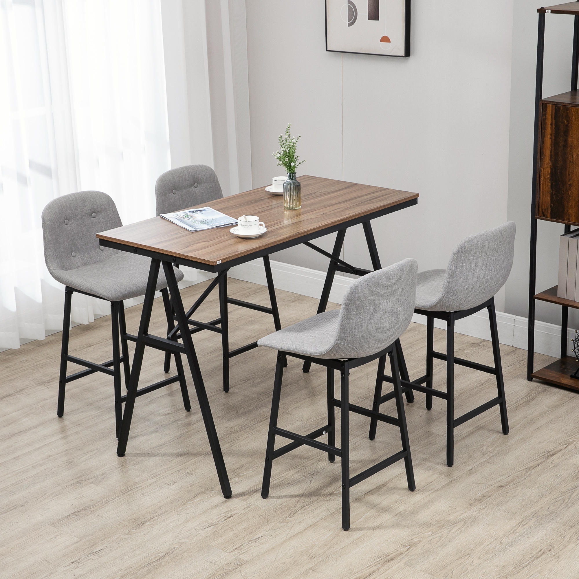HOMCOM Bartisch-Set mit Fußstütze grau, natur 120L x 60B x 91H cm