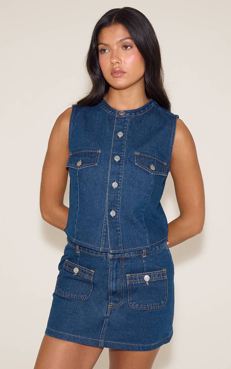 Bleu Indigo Mini-jupe En Denim Taille Mi-haute
