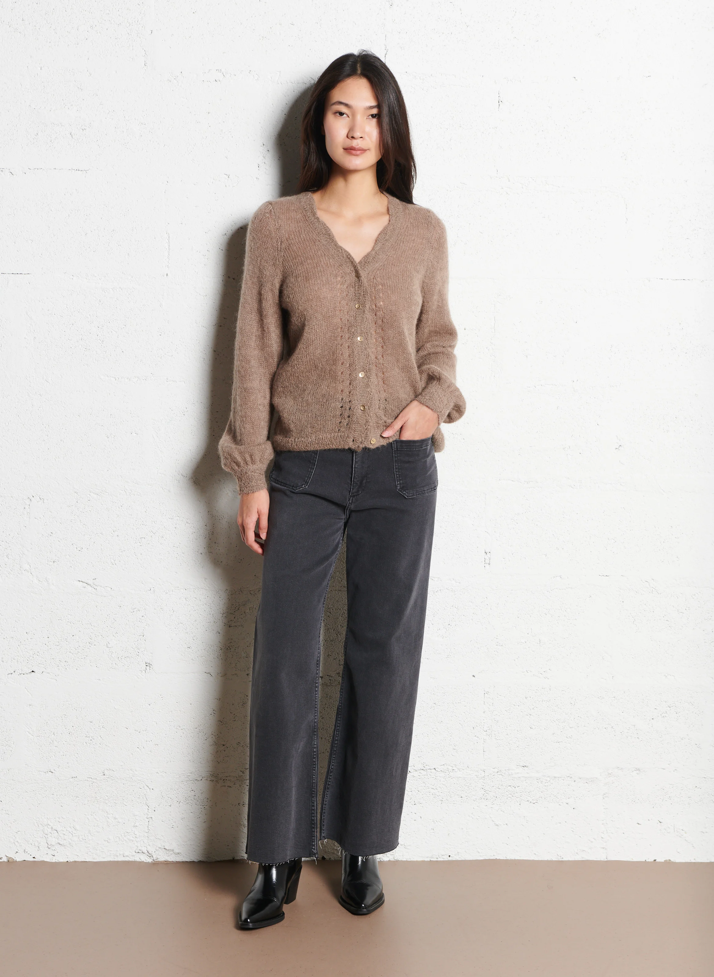 GARFY - Gilet avec détails en dentelle | Marron