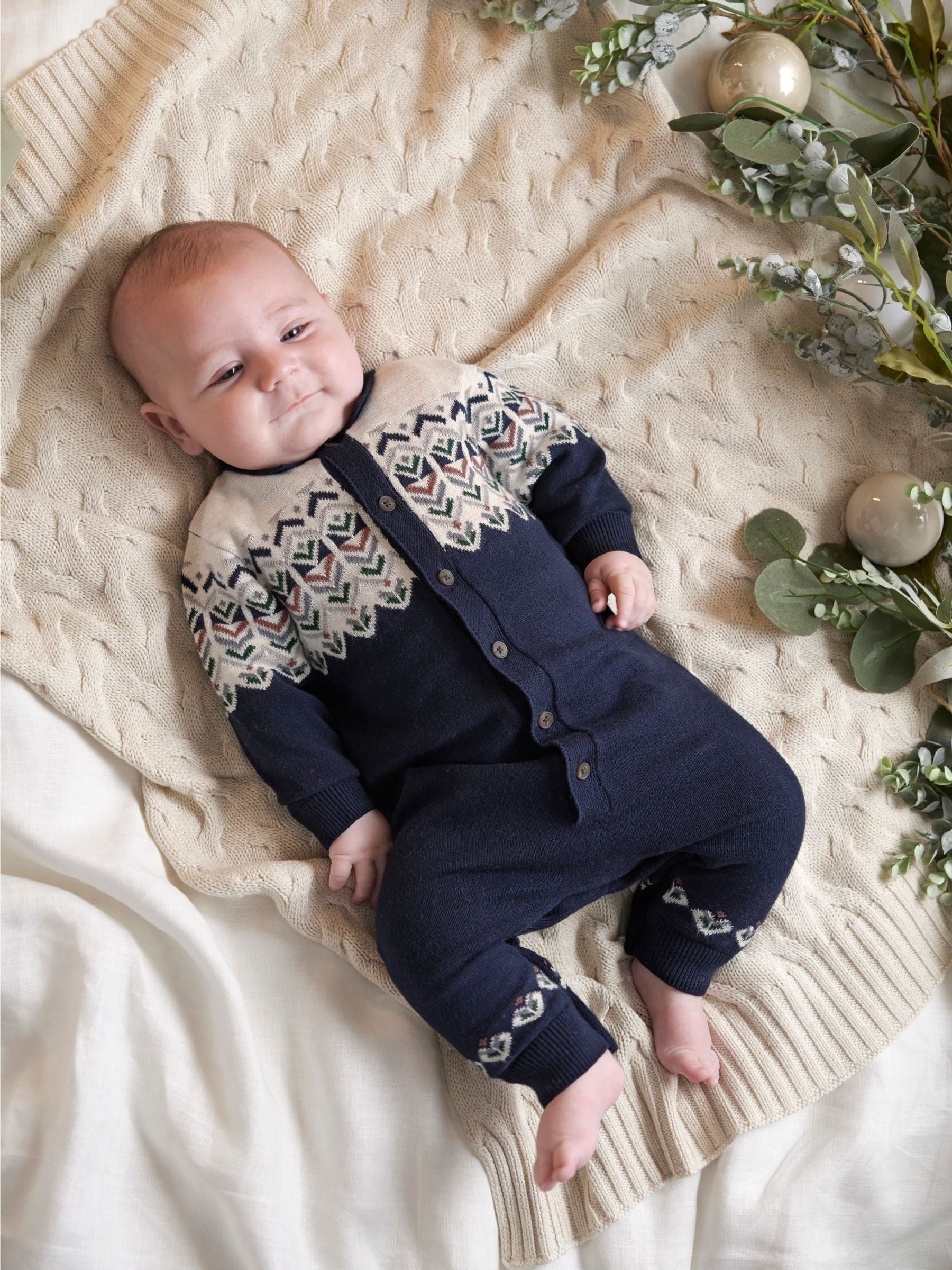Mamas & Papas Jacquard Knit Romper with Fairisle Detail