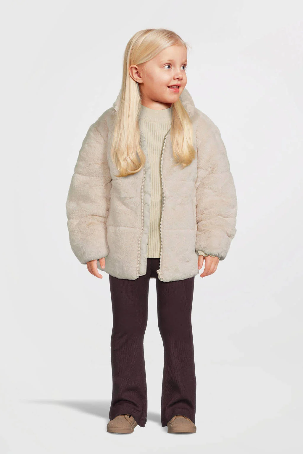 NAME IT gewatteerde imitatiebont winterjas NKFMILA ecru