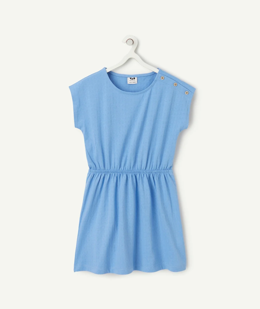 robe manches courtes fille en coton bio bleu et boutons pailletés