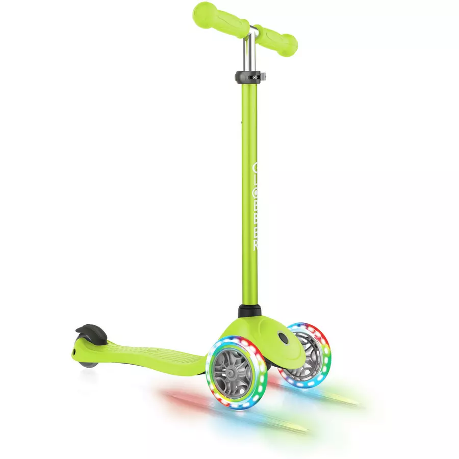 GLOBBER Scooter PRIMO LIGHTS lime grün, mit Leuchtrollen