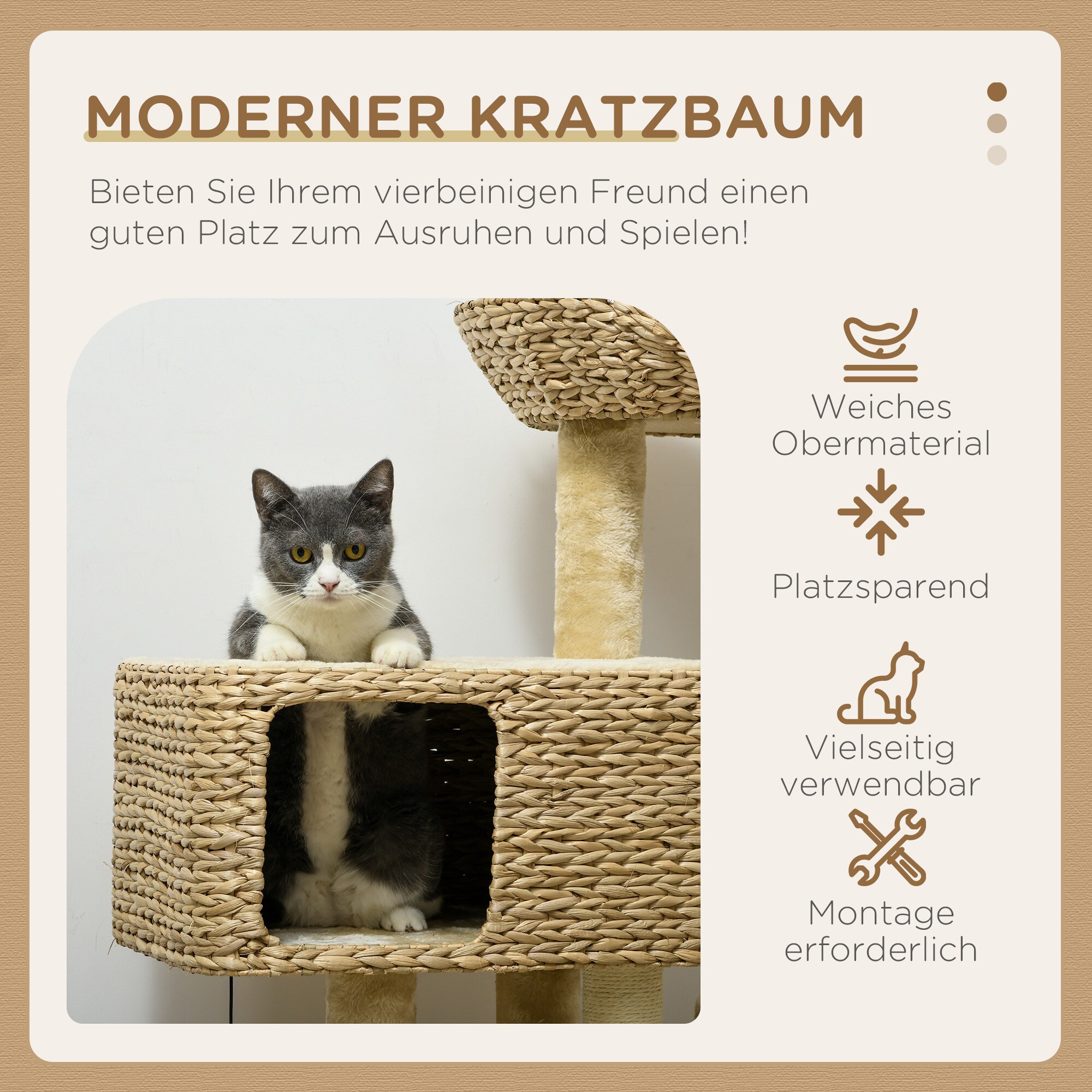 PawHut Kratzbaum mit Spielball und mehreren Ebenen beige 60L x 40B x 98H cm