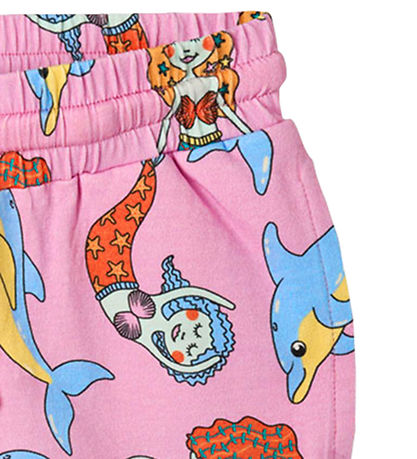 Småfolk Shorts - Pink Lavender m. Meerjungfrauen und Delfine