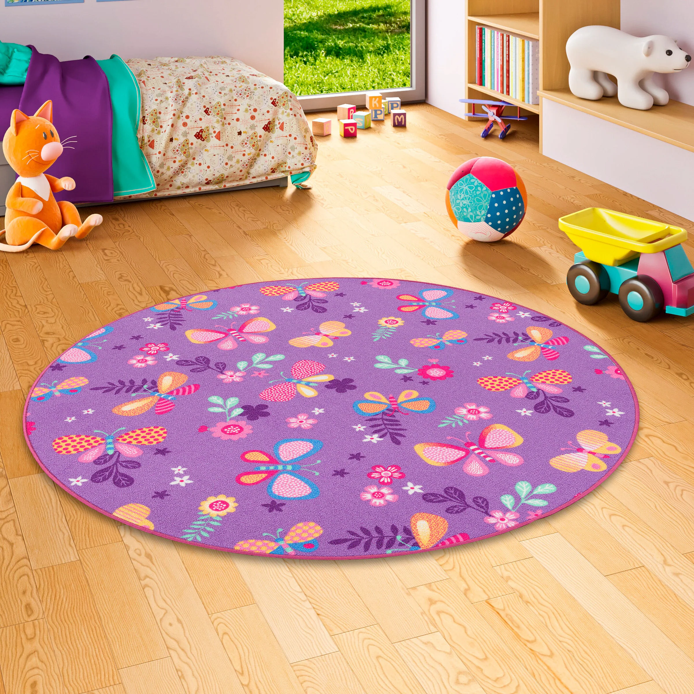 Snapstyle Kinder Spiel Teppich Schmetterling Rund Lila