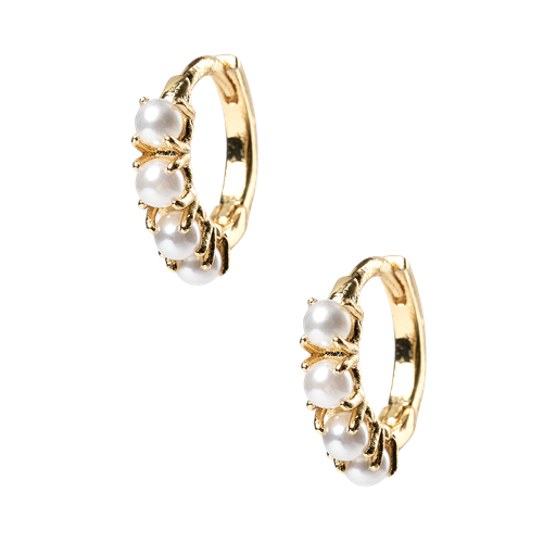 Friihof Siig Mini Pearl Hoops, Guld