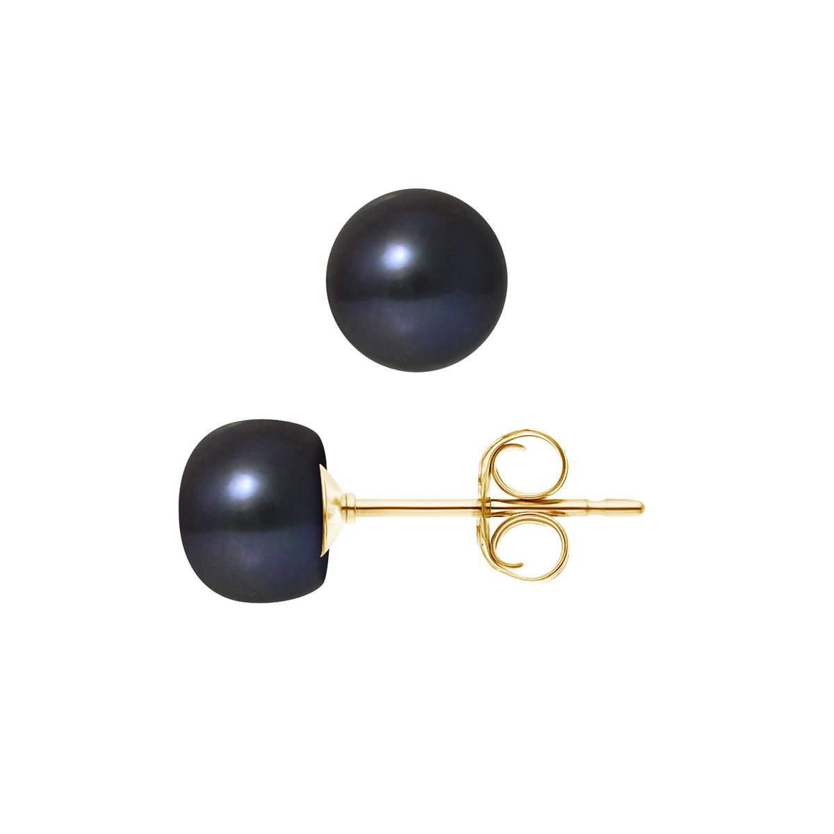Boucles d'Oreilles - Or Jaune et Perles de Culture d'Eau Douce - Black Tahiti