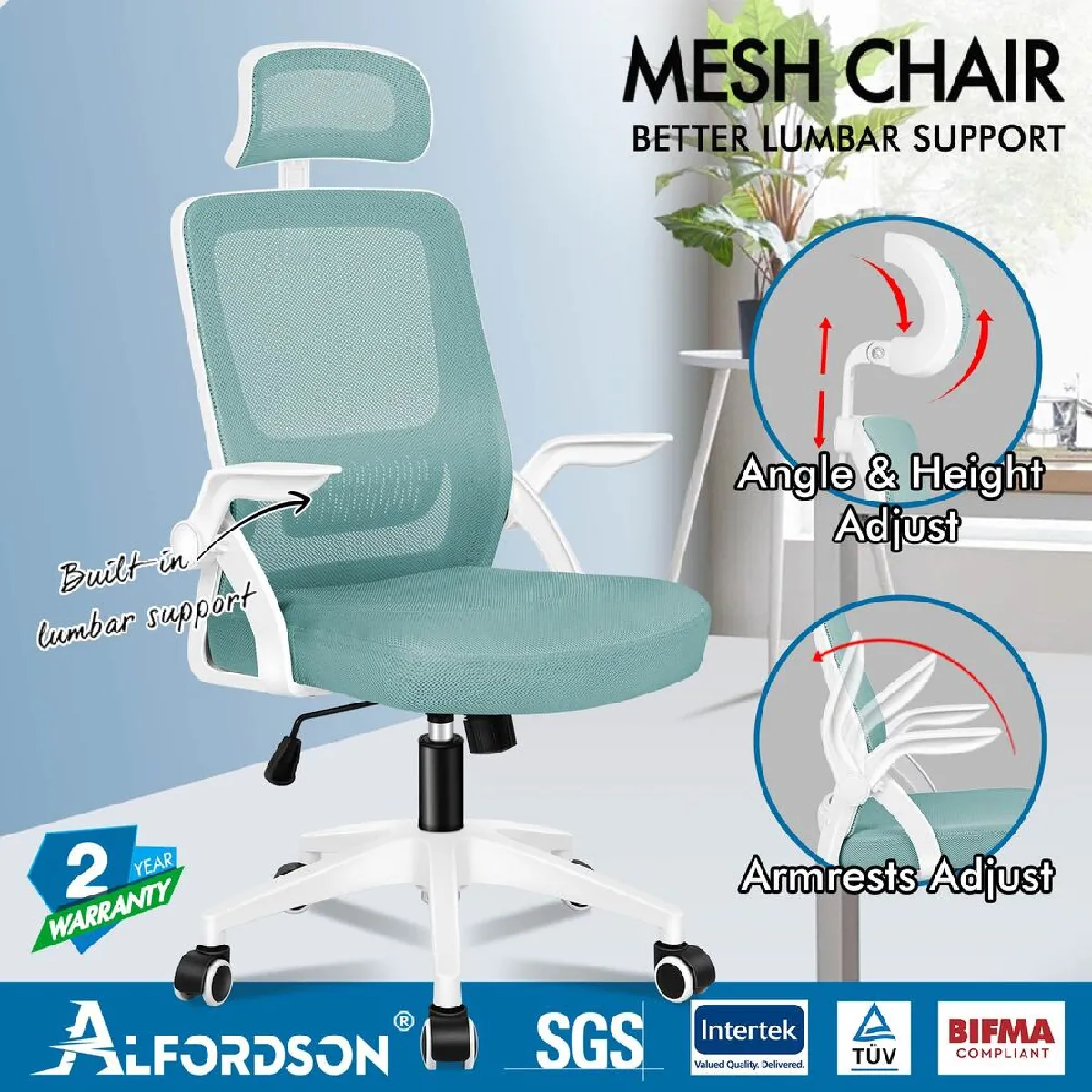 Alfordson Chaise de bureau - Cyan et Blanc