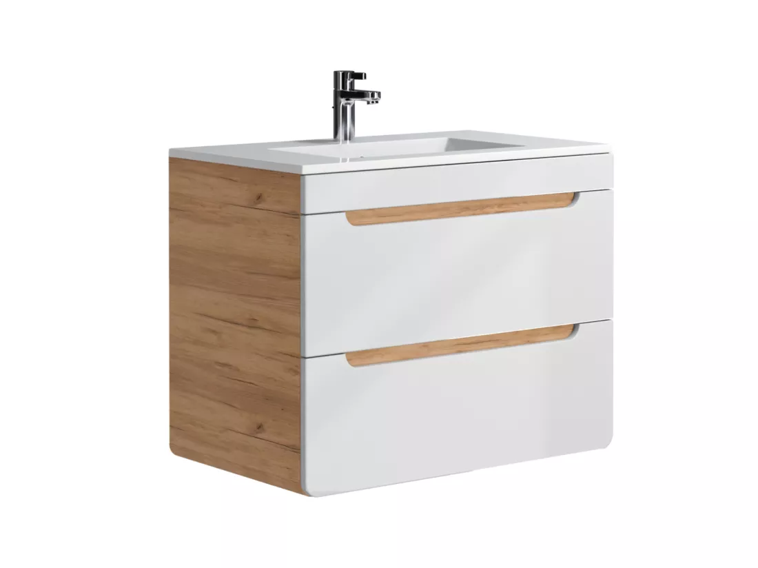Meuble de salle de bain suspendu avec vasque à encastrer - Coloris naturel et blanc - 80 cm - ARUBA
