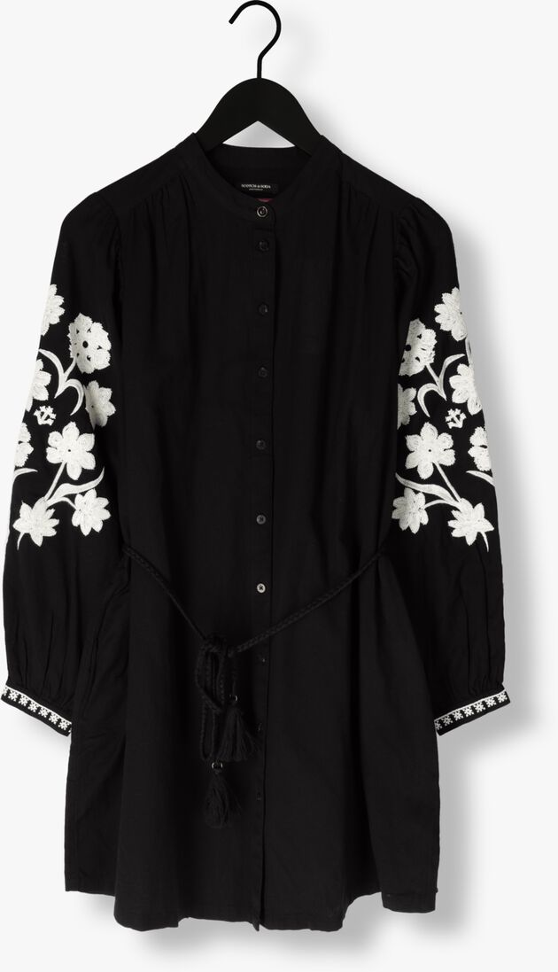 SCOTCH & SODA zwarte scotch & soda mini jurk mini dress with sleeve embroidery