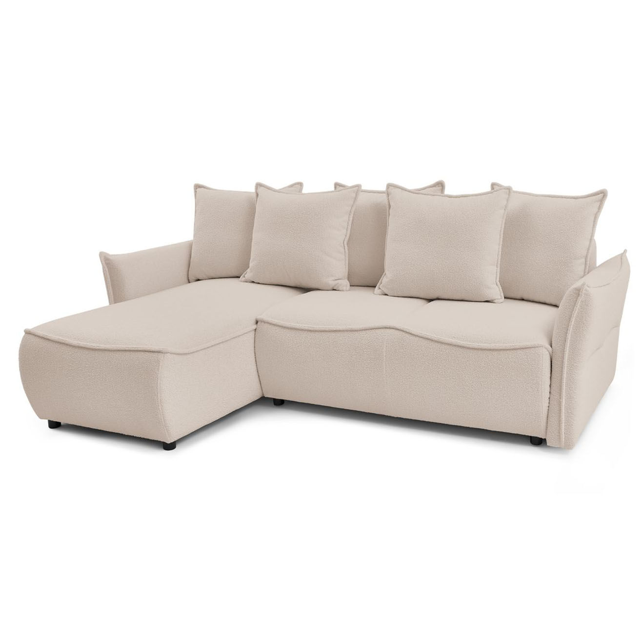 Bobochic Canapé d'angle gauche convertible bouclette Léon beige - 242x158x90 cm