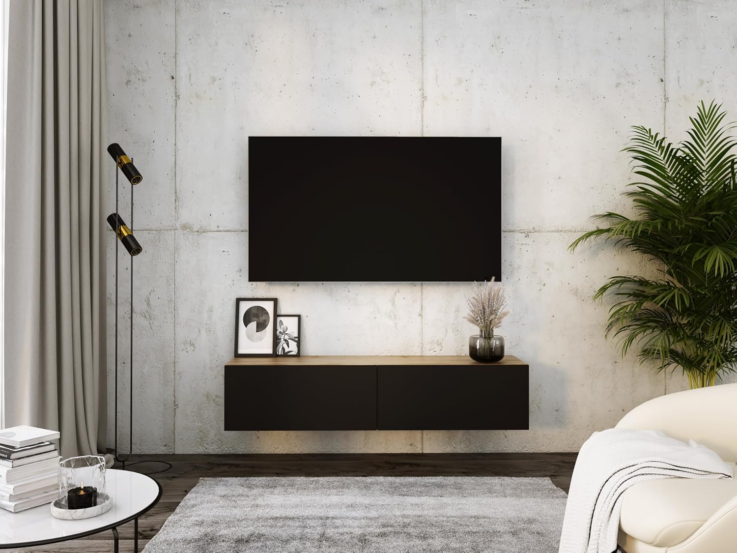 3E 3xE living.com TV-Lowboard - Farbe: Schwarze Wotan-Eiche, A: 140x32x34 cm (BxTxH)