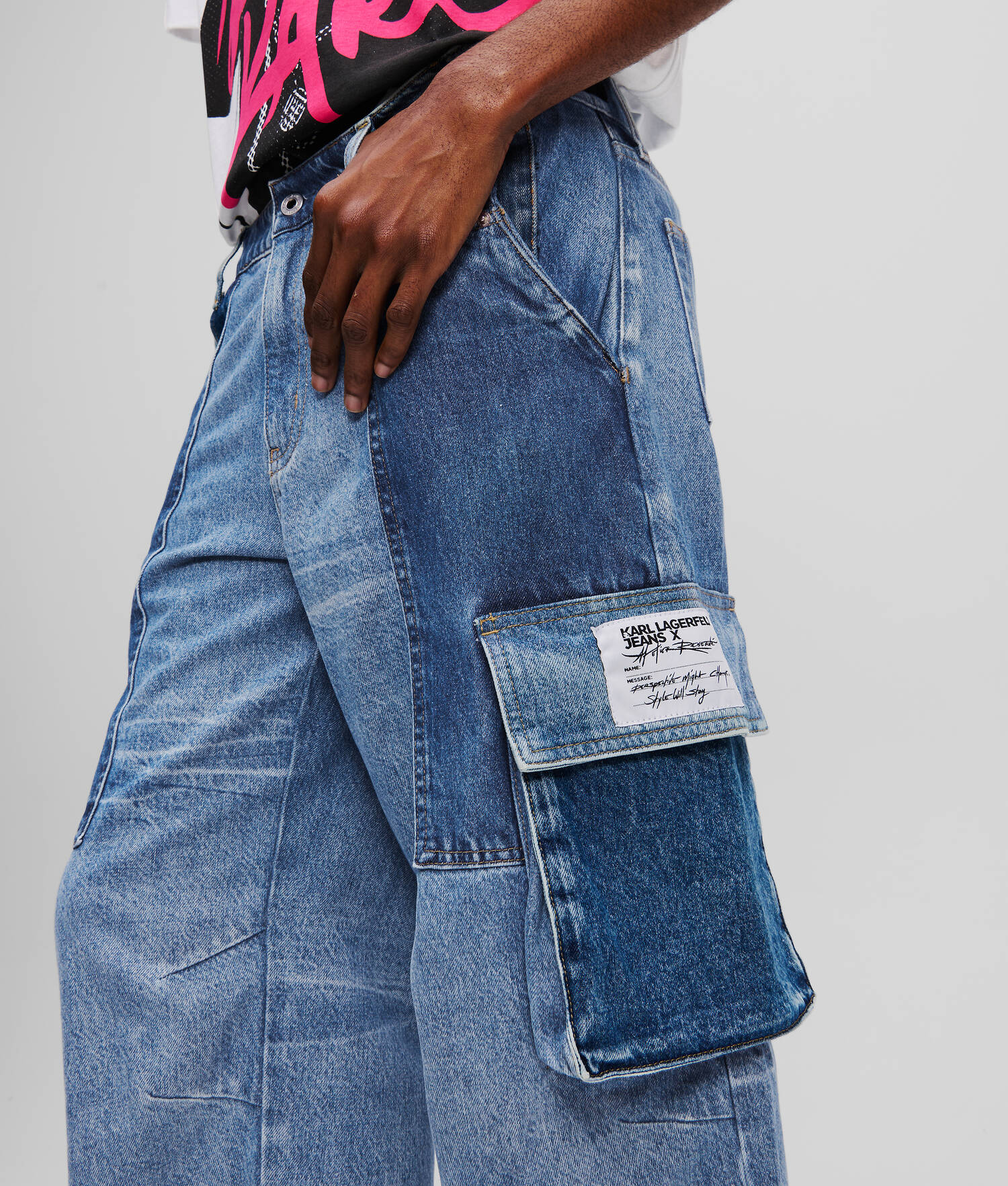JEAN BAGGY STYLE UTILITAIRE KLJ X ATELIER RESERVÉ - Bleu patchwork