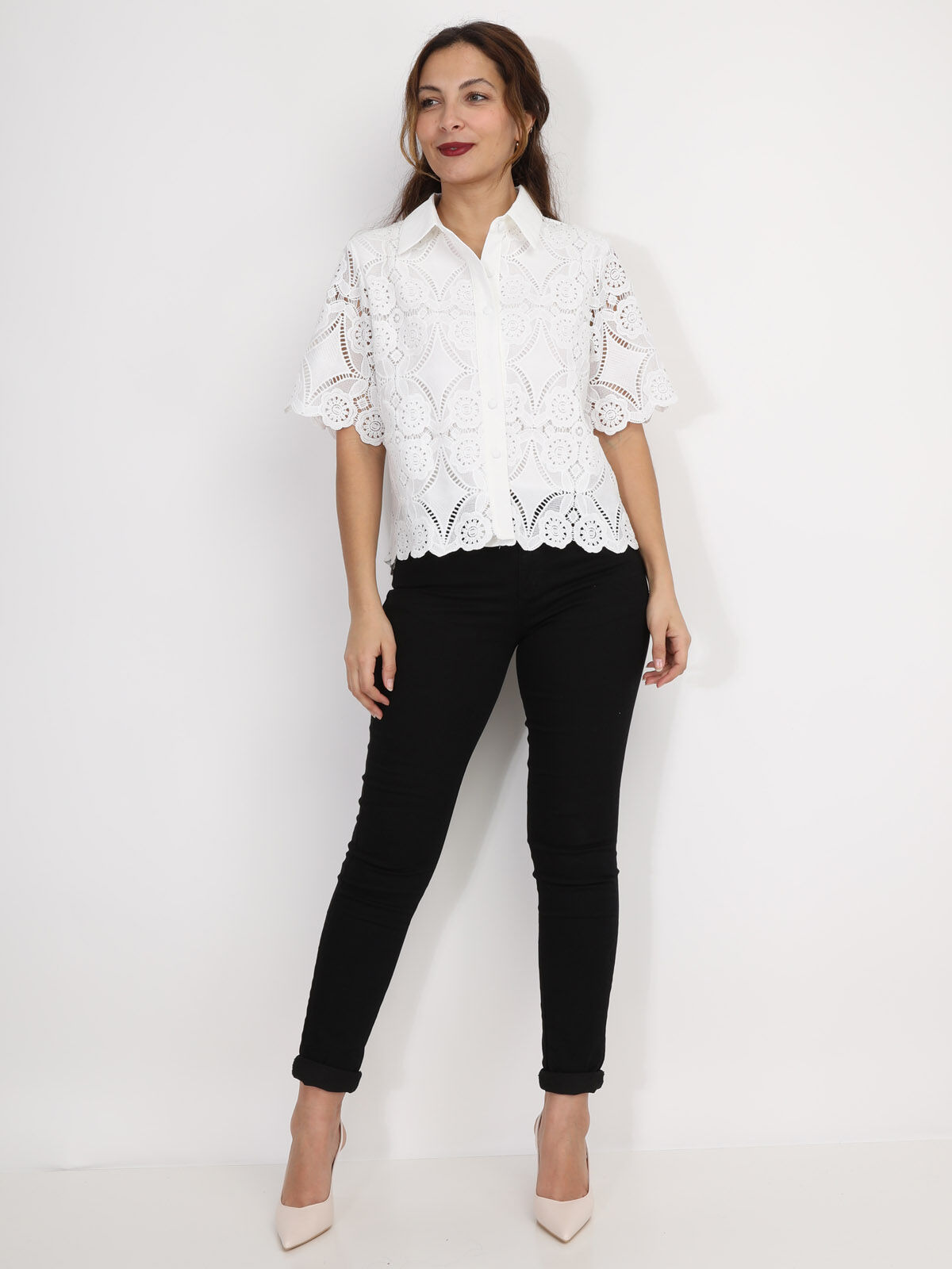 Chemise en dentelle crochet- Blanc