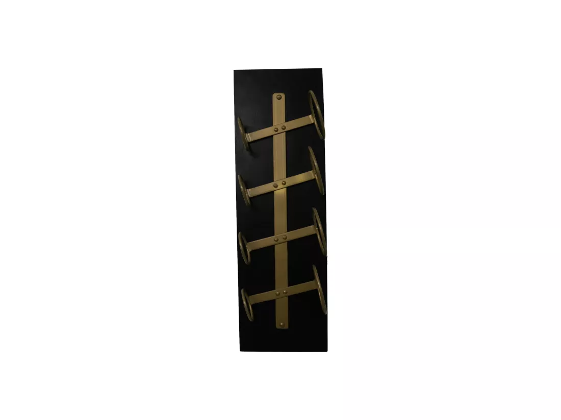 Porte-bouteilles suspendu 4 bouteilles - Bois de manguier/métal - noir/or - 20x13x65 cm